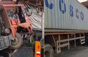 मुंबई-पुणे द्रुतगती मार्गावर भीषण अपघात; खाद्य मॉलमध्ये ट्रेलर घुसल्याने एकाचा मृत्यू.